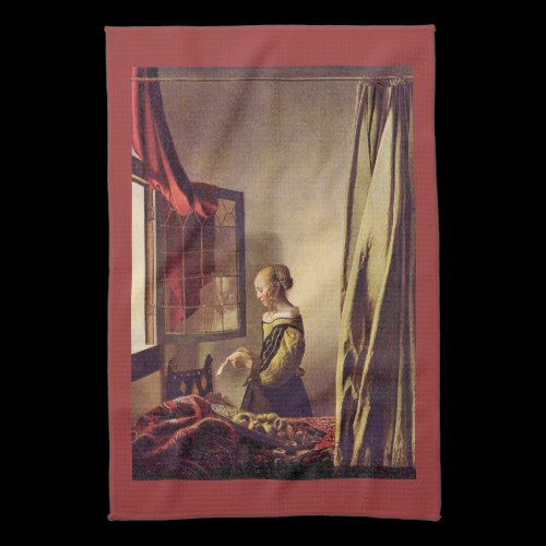 Girls at the open window by Johannes Vermeer Hand Towel