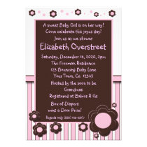Girls Baby Pink & Modern Brown Daisy Flower Shower invitations