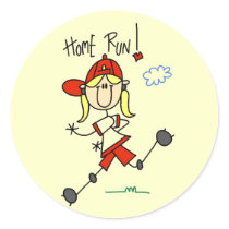 Girls Baseball Home Run Tshirts and Gifts Round Sticker