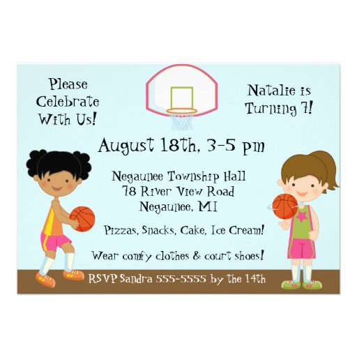 Girls Basketball Birthday 5x7 Invitation