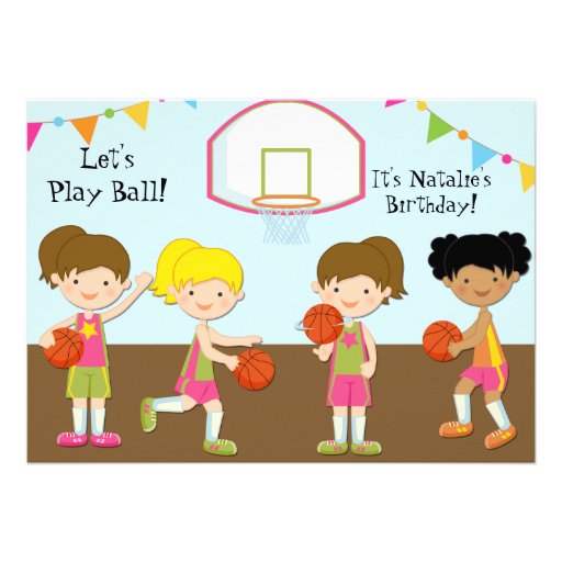 Girls Basketball Birthday 5x7 Invitation