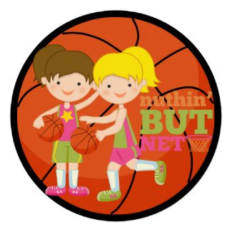 Girls Basketball Custom Birthday Circle Invitation Personalized Invites