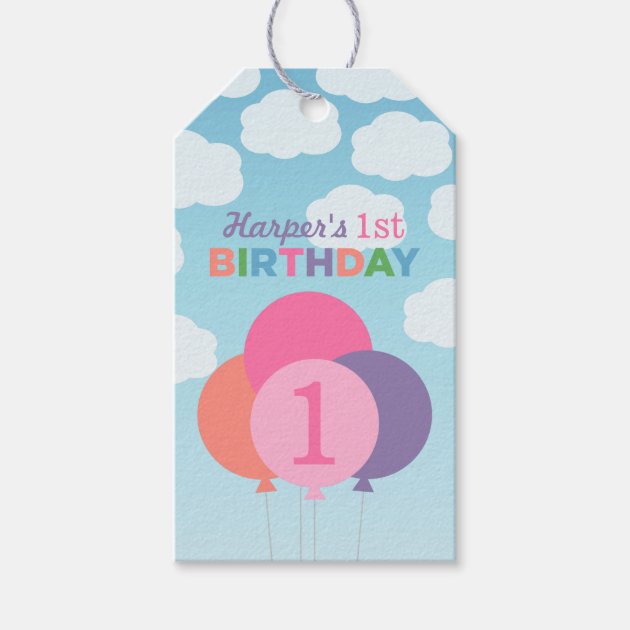 Girl's Birthday Favor Tags | Balloons Design Pack Of Gift Tags