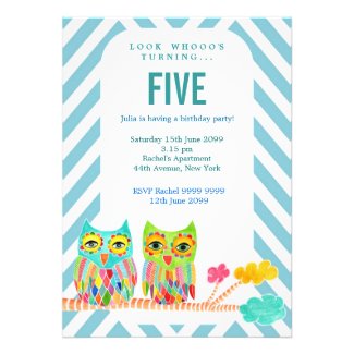 Girls Birthday Party Chevron Rainbow Owls Invite