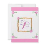 Girls Birthday Pink & White Flowers Dragonfly Custom Invitation