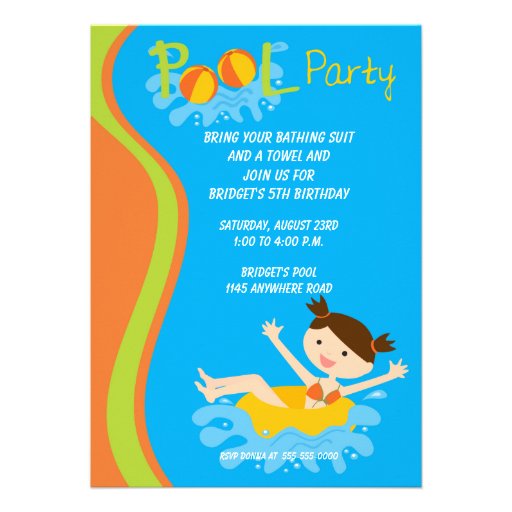 Girls Birthday Pool Party Invitation