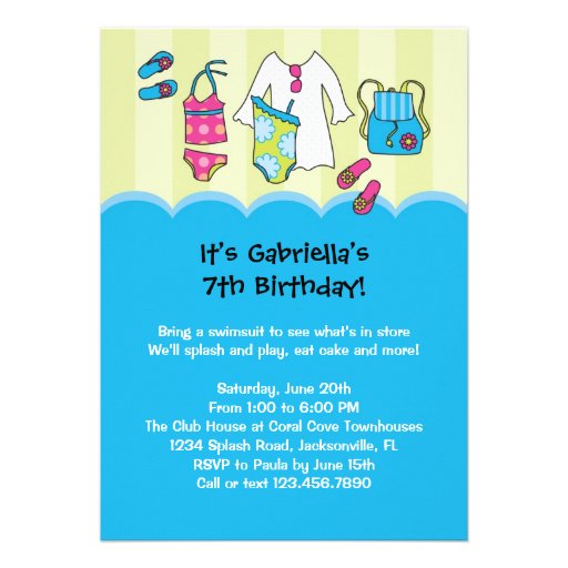 Girls Birthday Pool Party Invitation