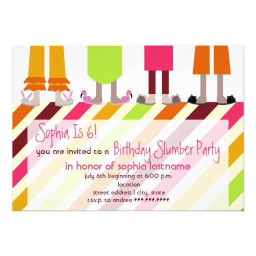 Girls Birthday Slumber Party Sleepover Stripes Personalized Invitations