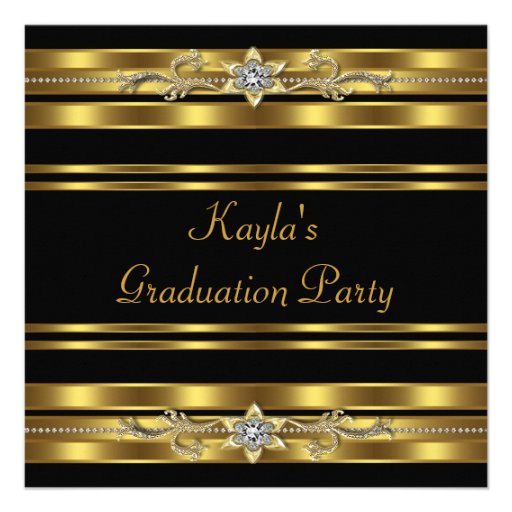 Girls Black and Gold Graduation Party Invite