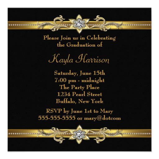 Girls Black and Gold Graduation Party Invite