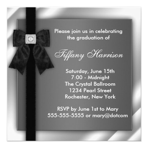Girls Black and White Graduation Party Invitations