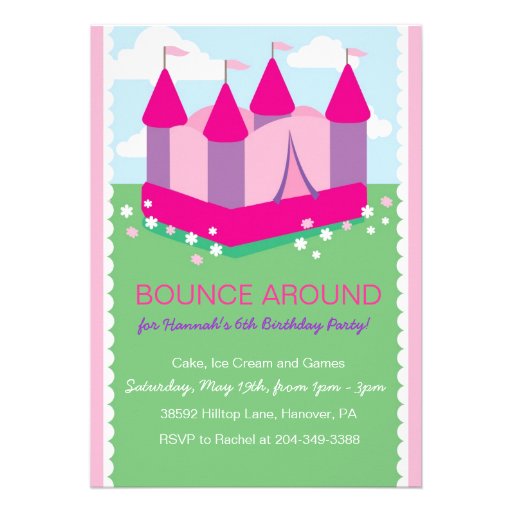 Girls Bounce House Birthday Party Invitations