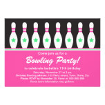Girls bowling birthday party invitation with pins