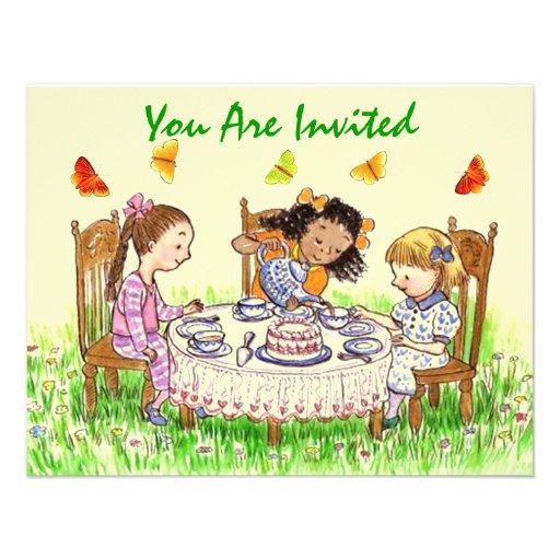Girls & Butterflies Birthday Tea Party Invitations