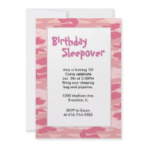 Girls Camo Pink Birthday Sleepover Invitation