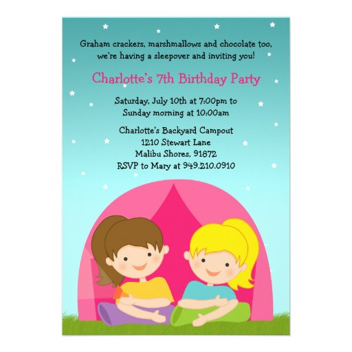 Girls Camping Birthday Party Invitation