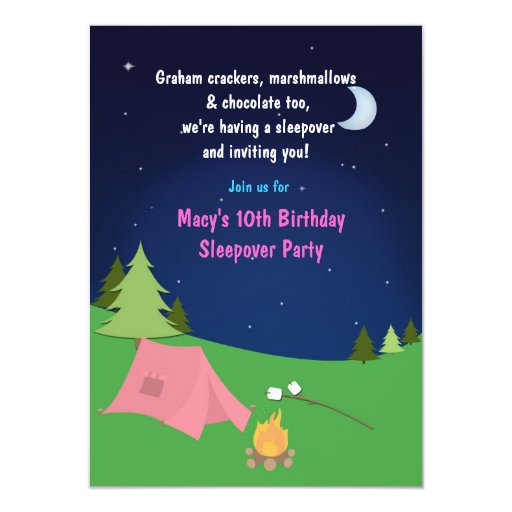 girls camping sleepover birthday party invitation zazzle sleepover birthday party invitations
