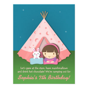 Girls Camping Sleepover Birthday Party invitations