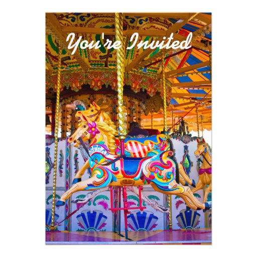 Girls Carousel Birthday Party Invitiation Personalized Announcement