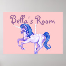 Girl's Carousel Unicorn Poster Print