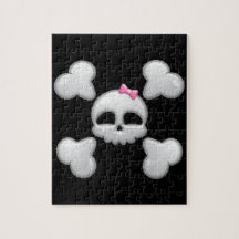 Girls Cartoon Skull with Pink Bow Jigsaw Puzzles