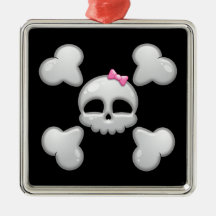 Girls Cartoon Skull with Pink Bow Ornaments