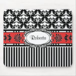 Girl's Chic Paris Damask Retro Red and Black Mousepad