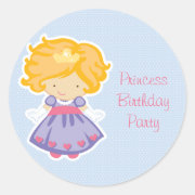 Girl's cute blue princess birthday party stickers
