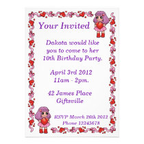 Girls Cute Hearts Party Invitation invitations