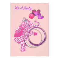 Girls Cute Pink Princess Elephant Party Invitation