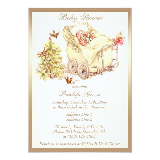 Girls Cute Vintage Christmas Baby Shower Invites