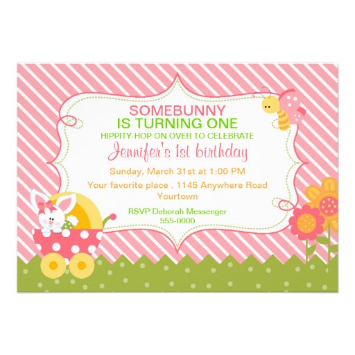 Girls Easter Bunny Birthday Invitation (front side)