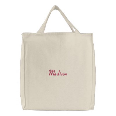 Girls Embroidered Name Canvas Tote Bag