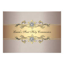 Girls Gold First Holy Communion Invitation invitations