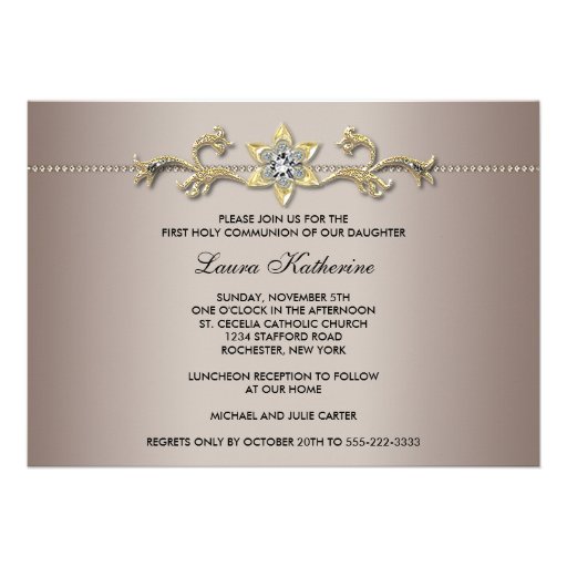 Girls Gold First Holy Communion Invitation