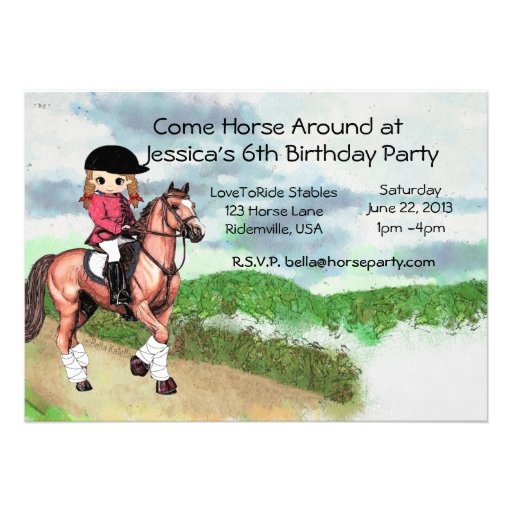 Girl's Horse Birthday Party Custom Invitations