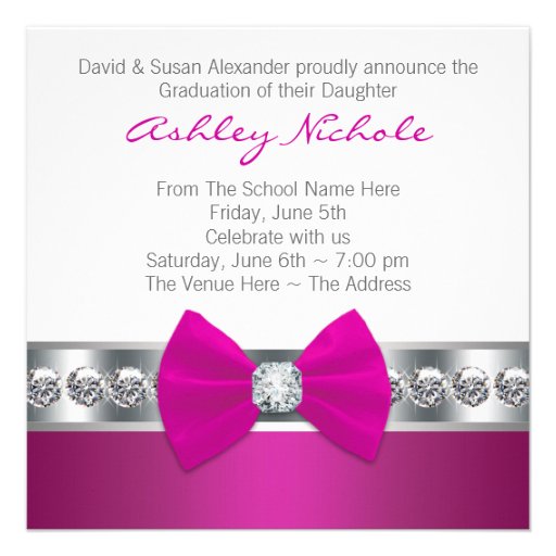 Girls Hot Pink Photo Graudation Announcements