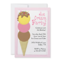 Girls Ice Cream Themed Birthday Party Invites invitation