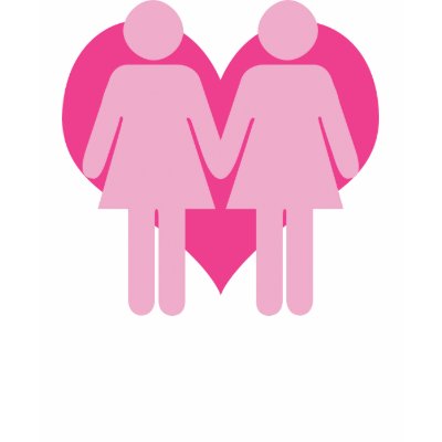 Two female symbol-things holding hands, with a big heart behind them.