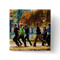 Girls Jogging On an Autumn Day Buttons