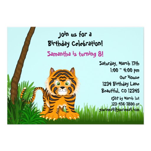 Girls Jungle Bengal Tiger Birthday Invitation