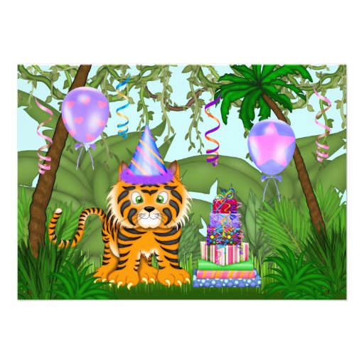 Girls Jungle Bengal Tiger Birthday Invitation