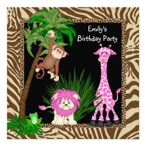 Girls Jungle Safari Birthday Party Invitations