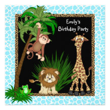 Girls Jungle Safari Birthday Party Invitations