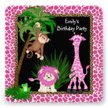 Girls Jungle Safari Birthday Party Invitations