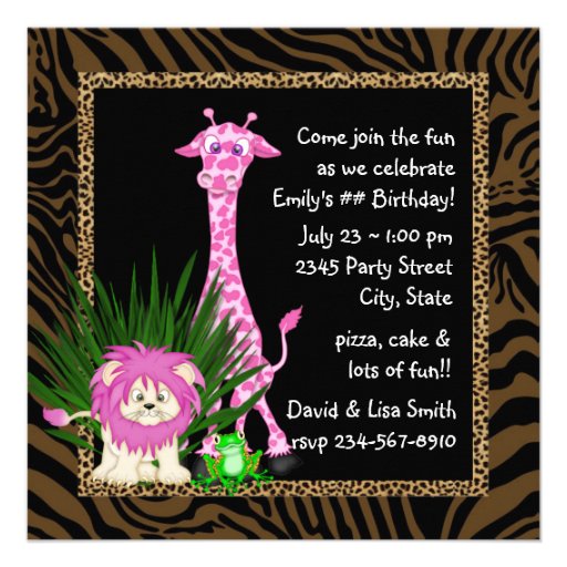 Girls Jungle Safari Birthday Party Invitations