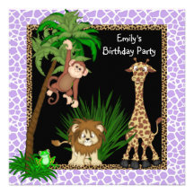 Girls Jungle Safari Birthday Party Invitations