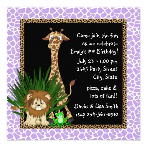 Girls Jungle Safari Birthday Party Invitations