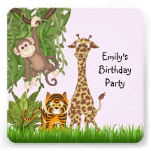 Girls Jungle Safari Birthday Party Invitations