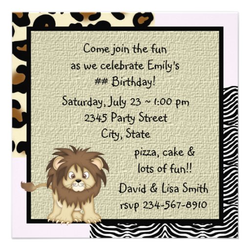 Girls Jungle Safari Birthday Party Invitations